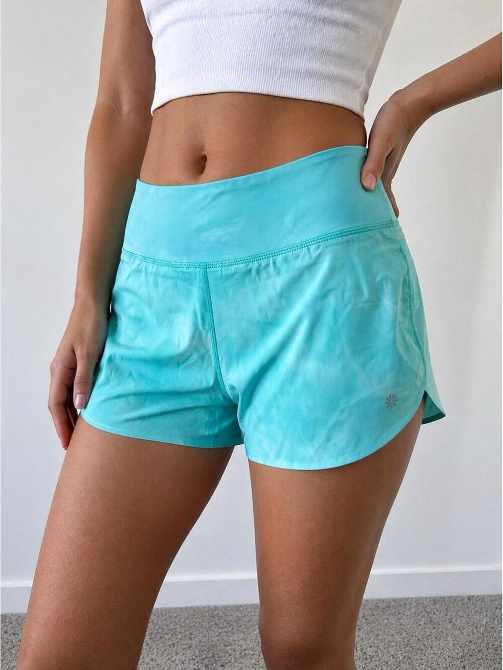 Athleta Run With It 3.5" Short Women's Sz XL Teal/White Tie Dye NWT Performance